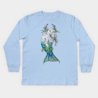 Mermaid Manatee Kids Long Sleeve T-Shirt